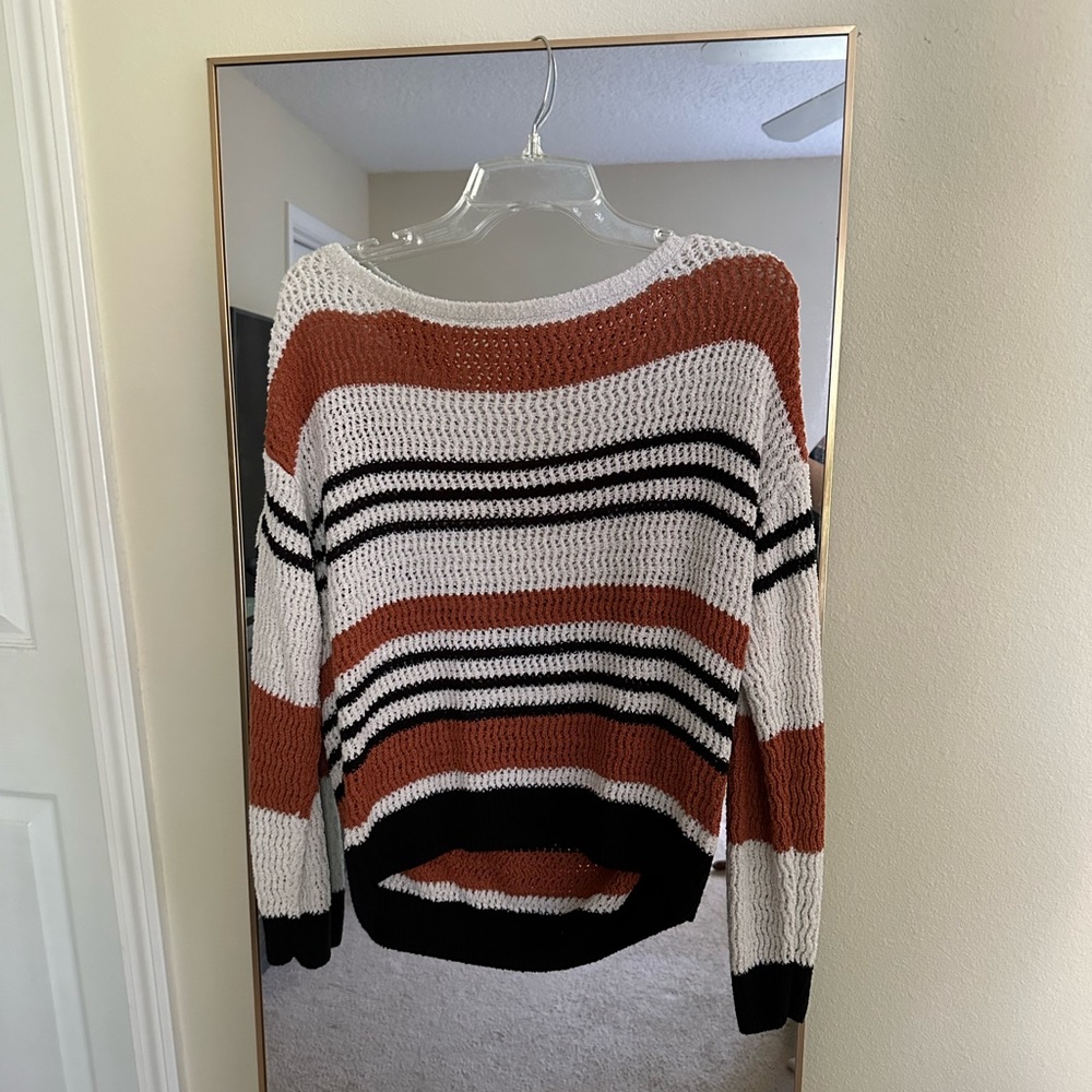 Light-weight White, Orange and Black sweater